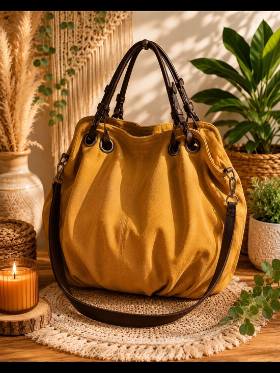mimilanefasion Handbags - 35. Everyday Tan Shoulder Tote with Dark Brown Handles